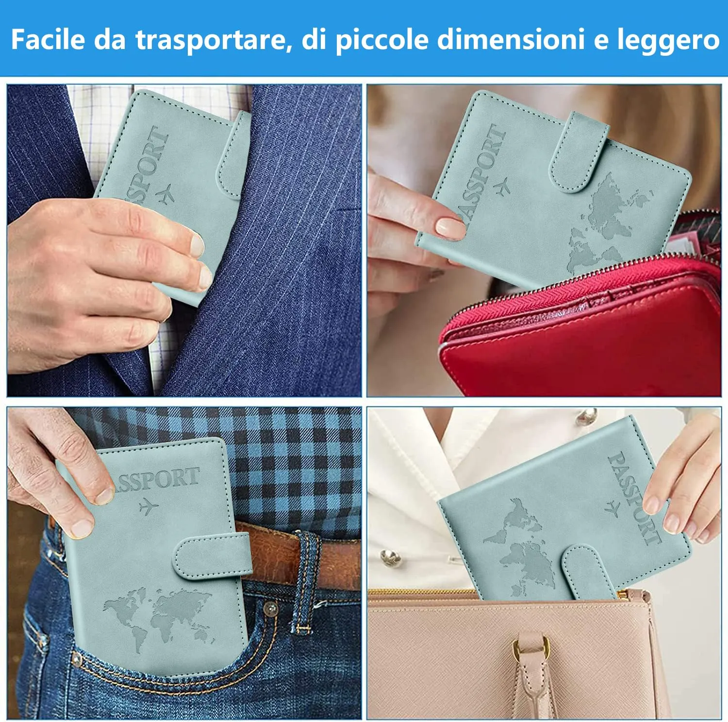 Toctax Porta Passaporto e Etichetta per Valigie, Custodia Passaporto RFID in Pelle PU (Azzurro Chiaro) - immagine 7