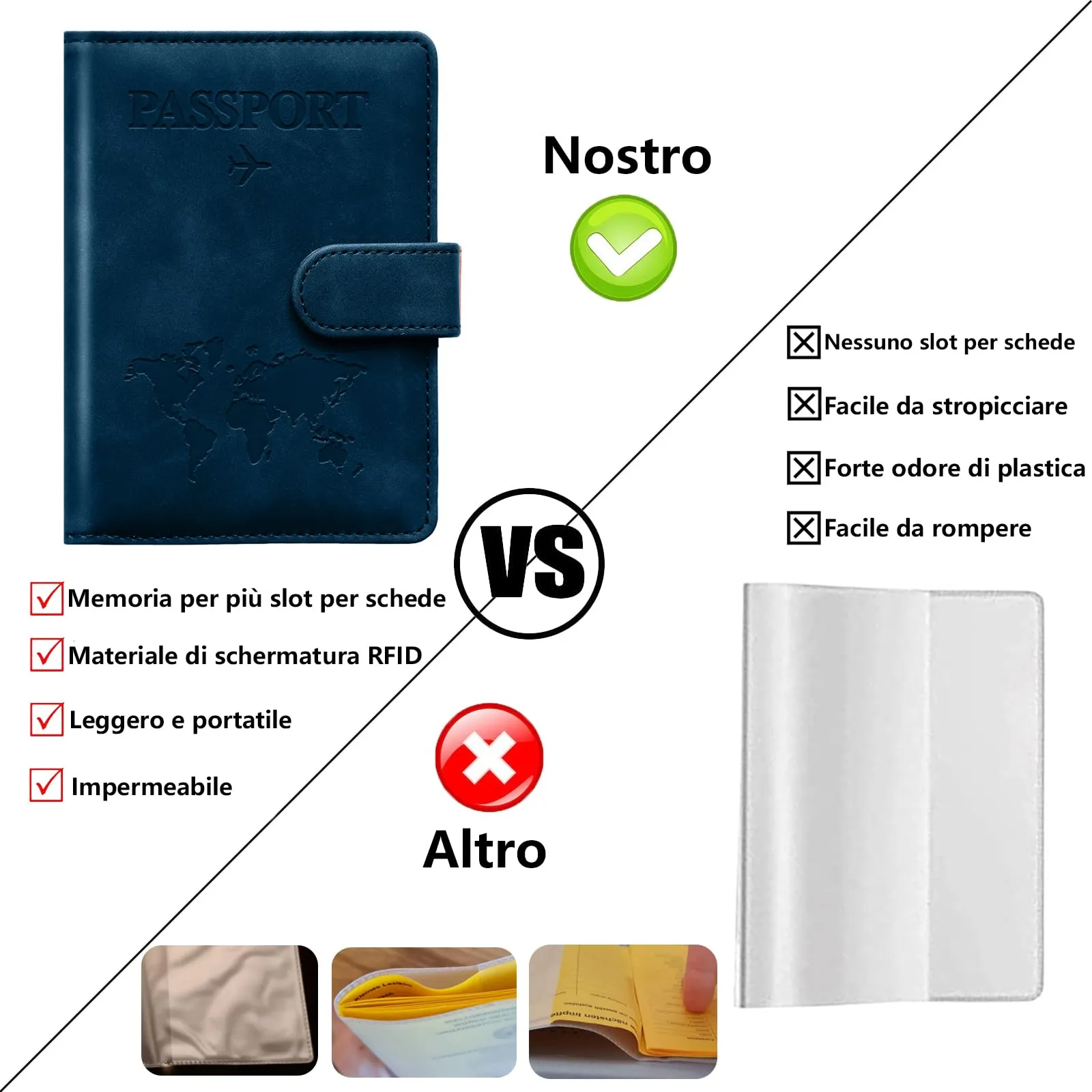 Toctax Porta Passaporto RFID ed Etichette per Valigie, Blu Scuro - immagine 3