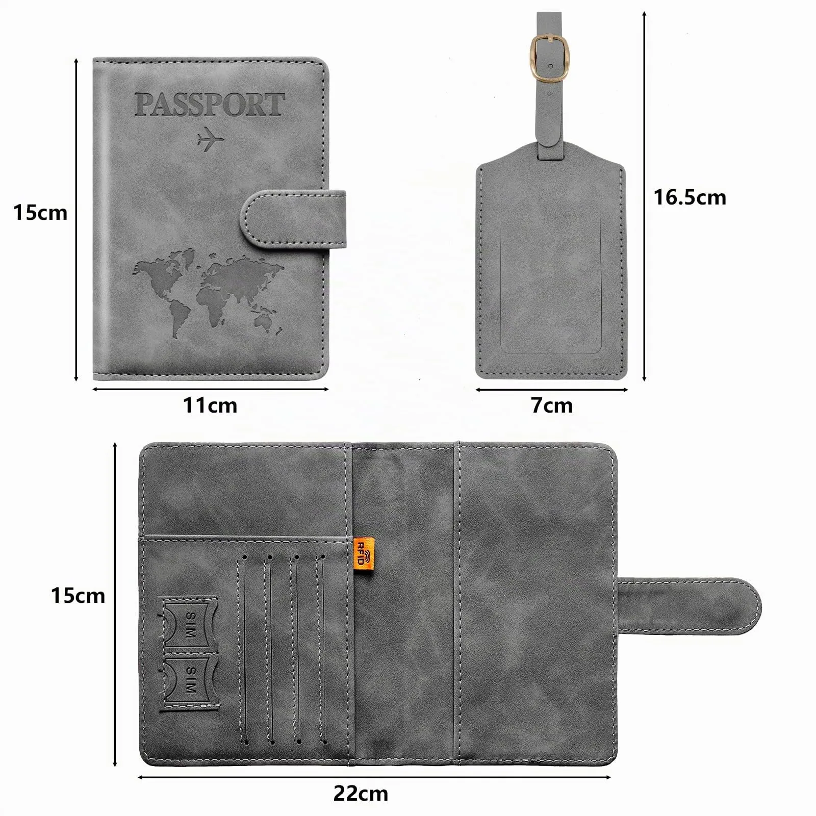Toctax Porta Passaporto RFID con Etichetta per Bagagli, Pelle PU, Grigio - immagine 5