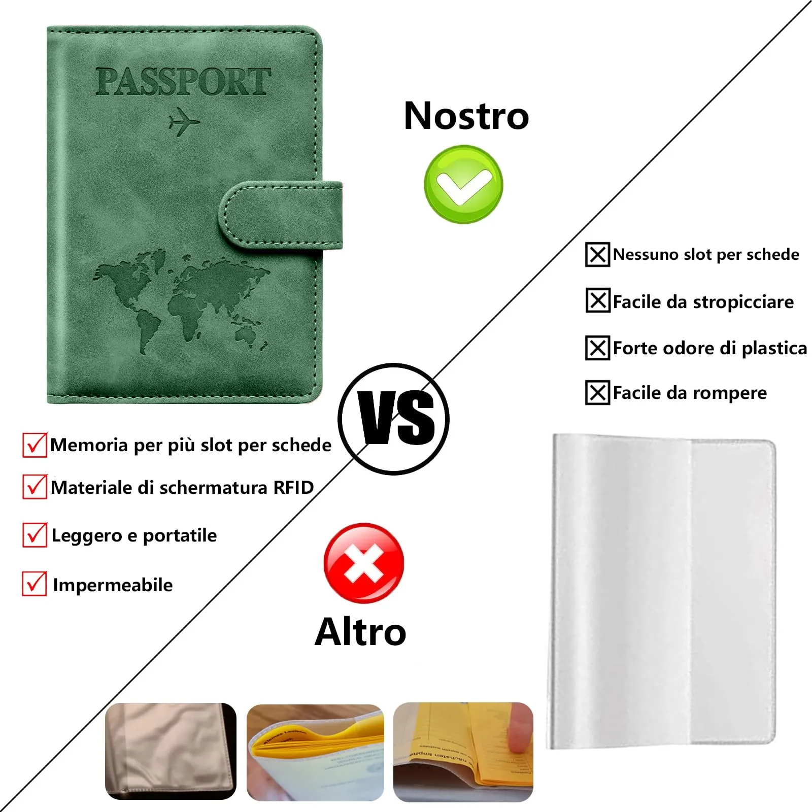 Toctax Porta Passaporto RFID con Etichetta per Bagagli, Pelle PU, Verde - immagine 3