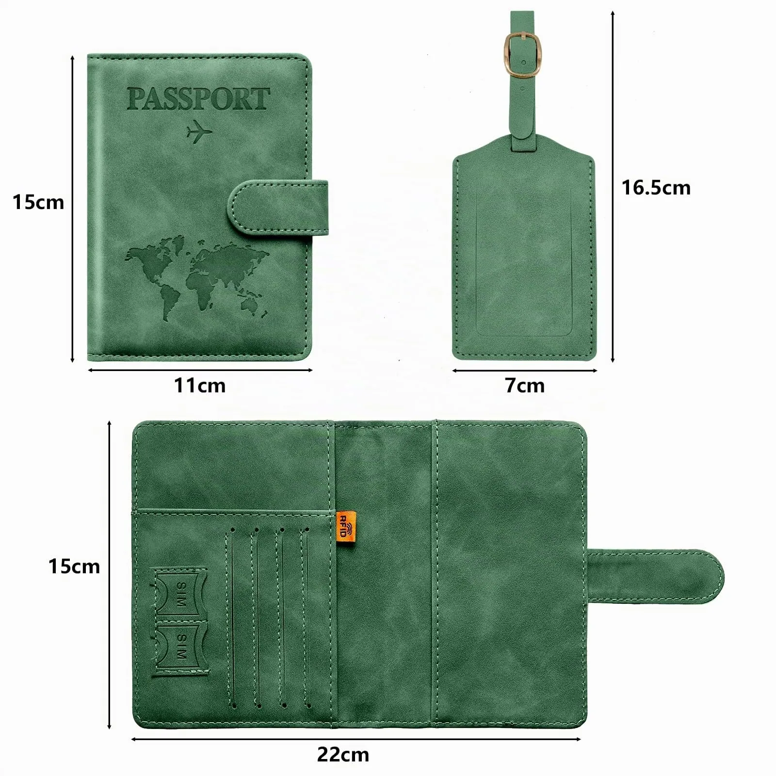 Toctax Porta Passaporto RFID con Etichetta per Bagagli, Pelle PU, Verde - immagine 5