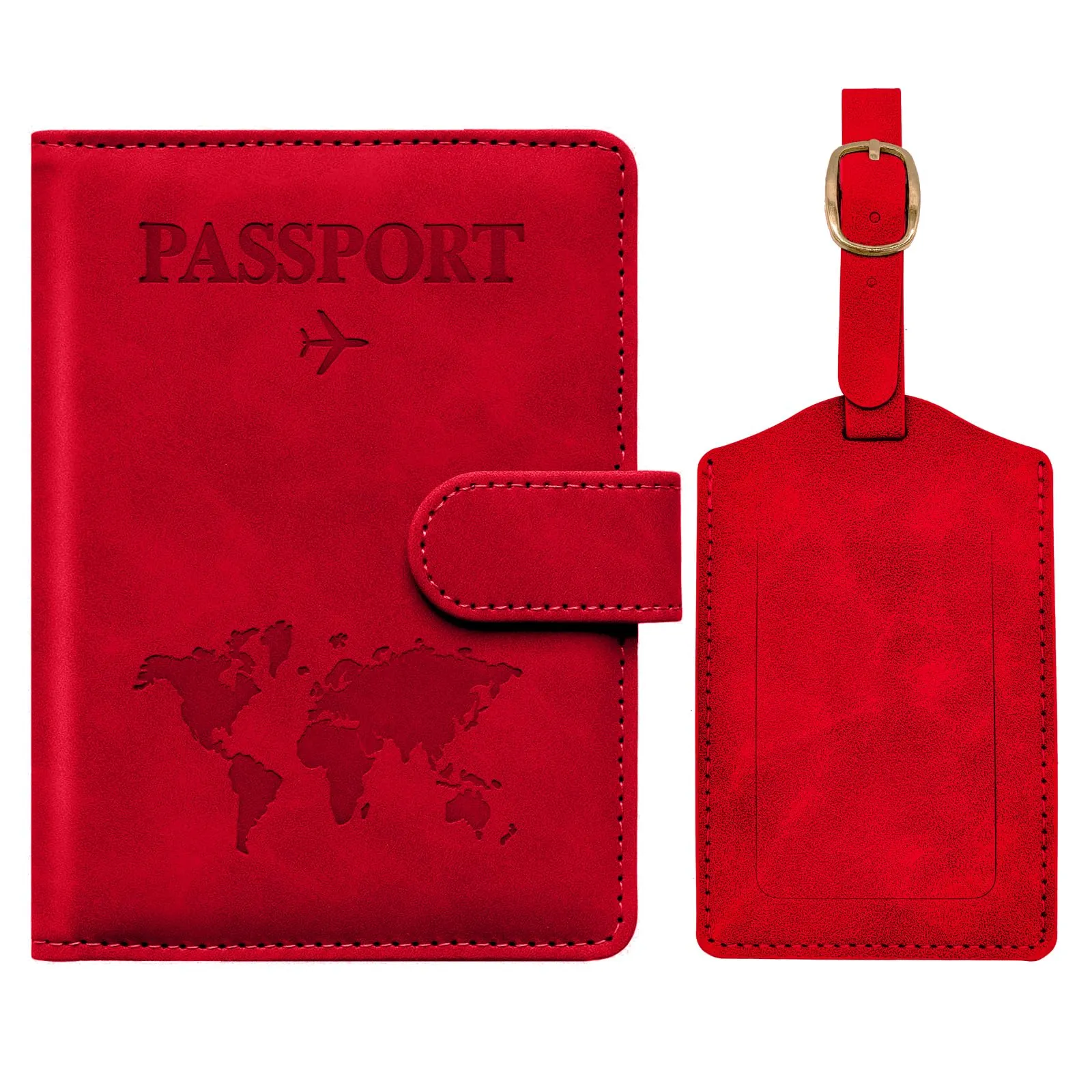 Toctax Porta Passaporto con Etichetta per Valigie, RFID, Pelle PU (Rosso) - immagine 1