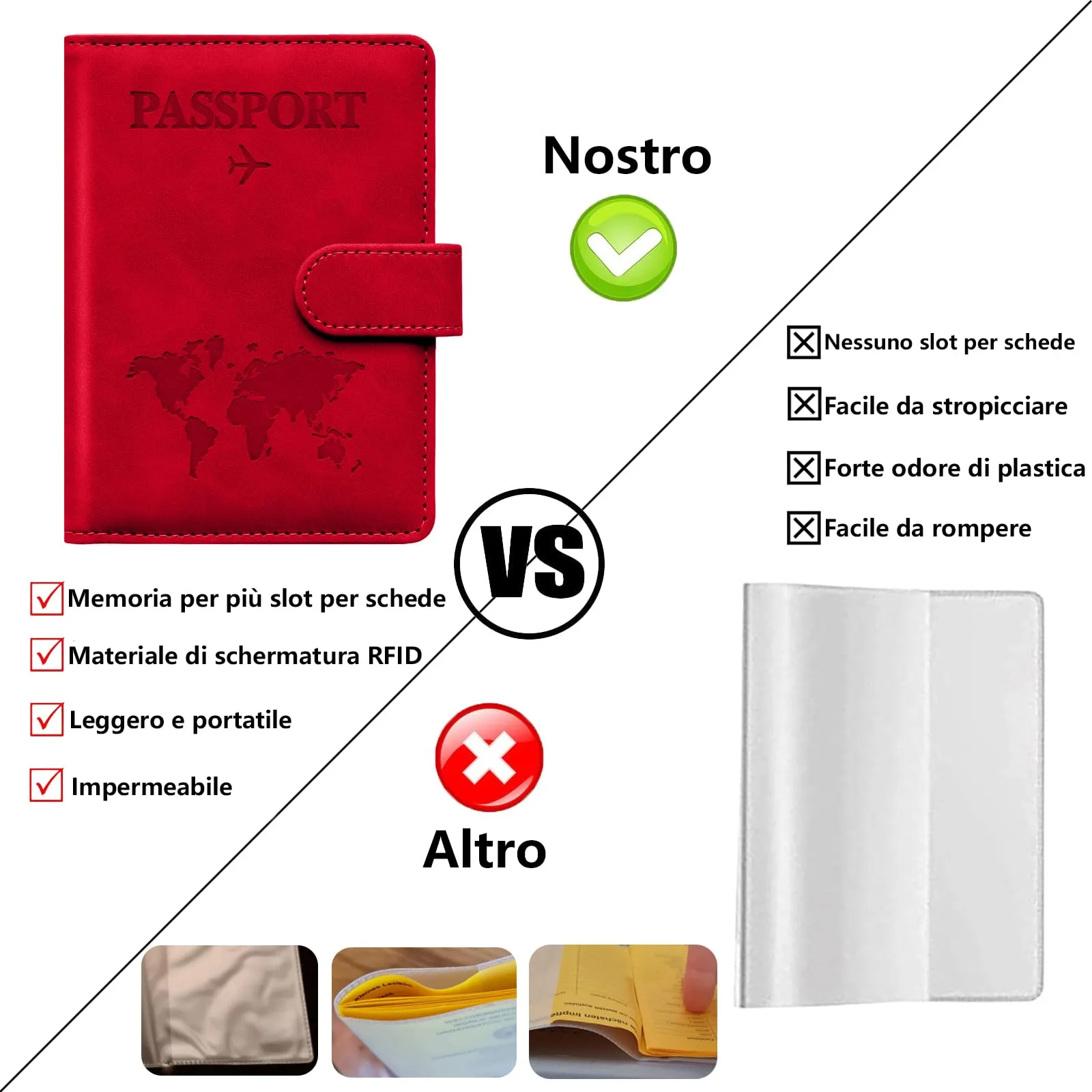 Toctax Porta Passaporto con Etichetta per Valigie, RFID, Pelle PU (Rosso) - immagine 3