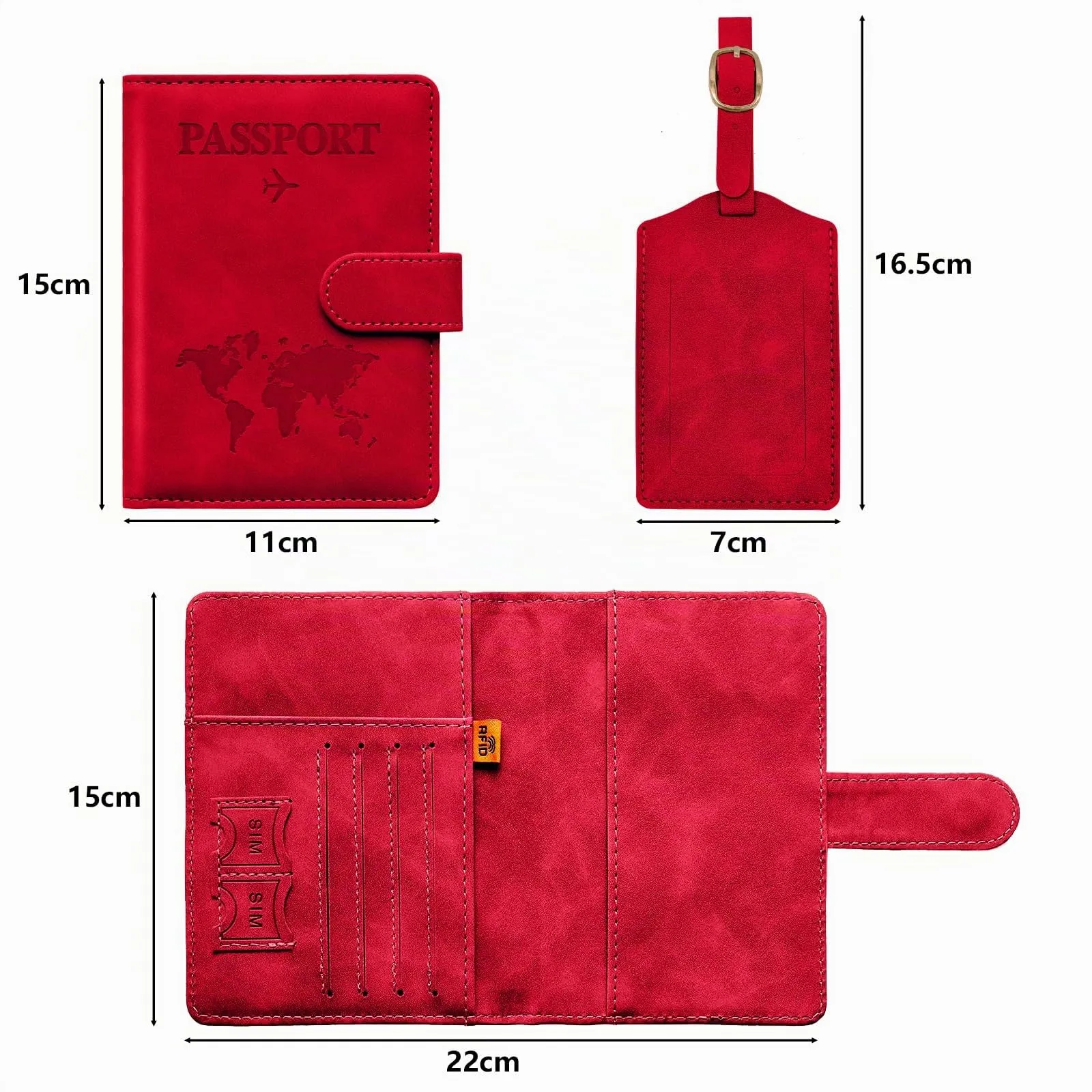 Toctax Porta Passaporto con Etichetta per Valigie, RFID, Pelle PU (Rosso) - immagine 5