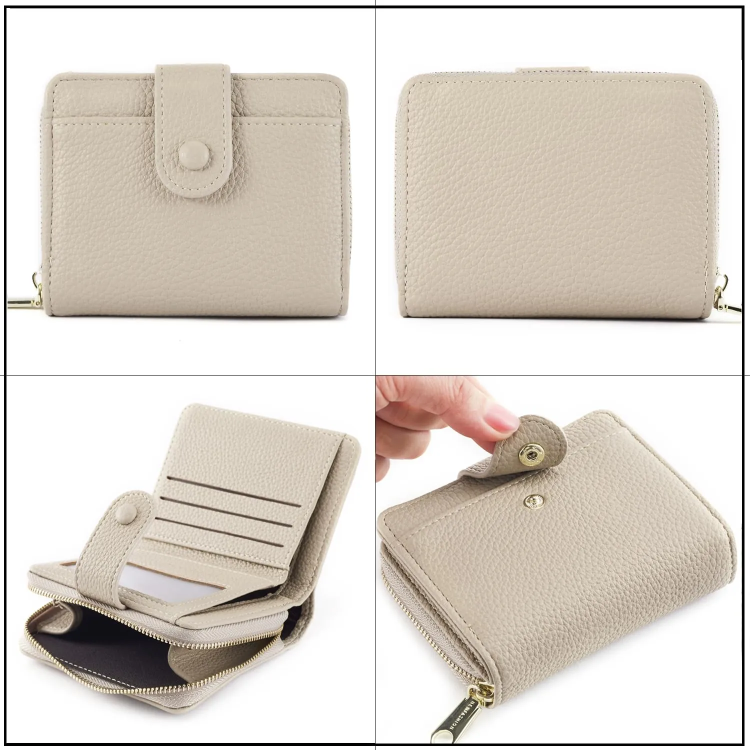ANYWN Portafoglio Donna Piccolo in Pelle Morbida con Zip Portamonete, Kaki - immagine 4