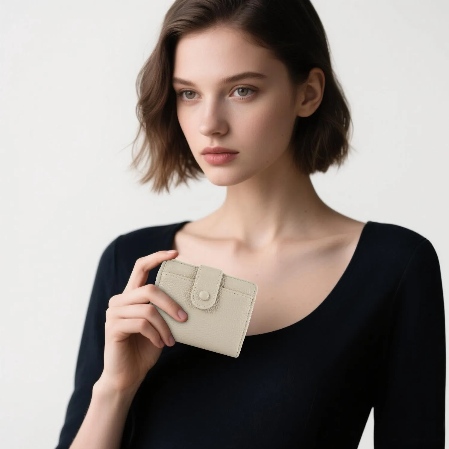 ANYWN Portafoglio Donna Piccolo in Pelle Morbida con Zip Portamonete, Kaki - immagine 5