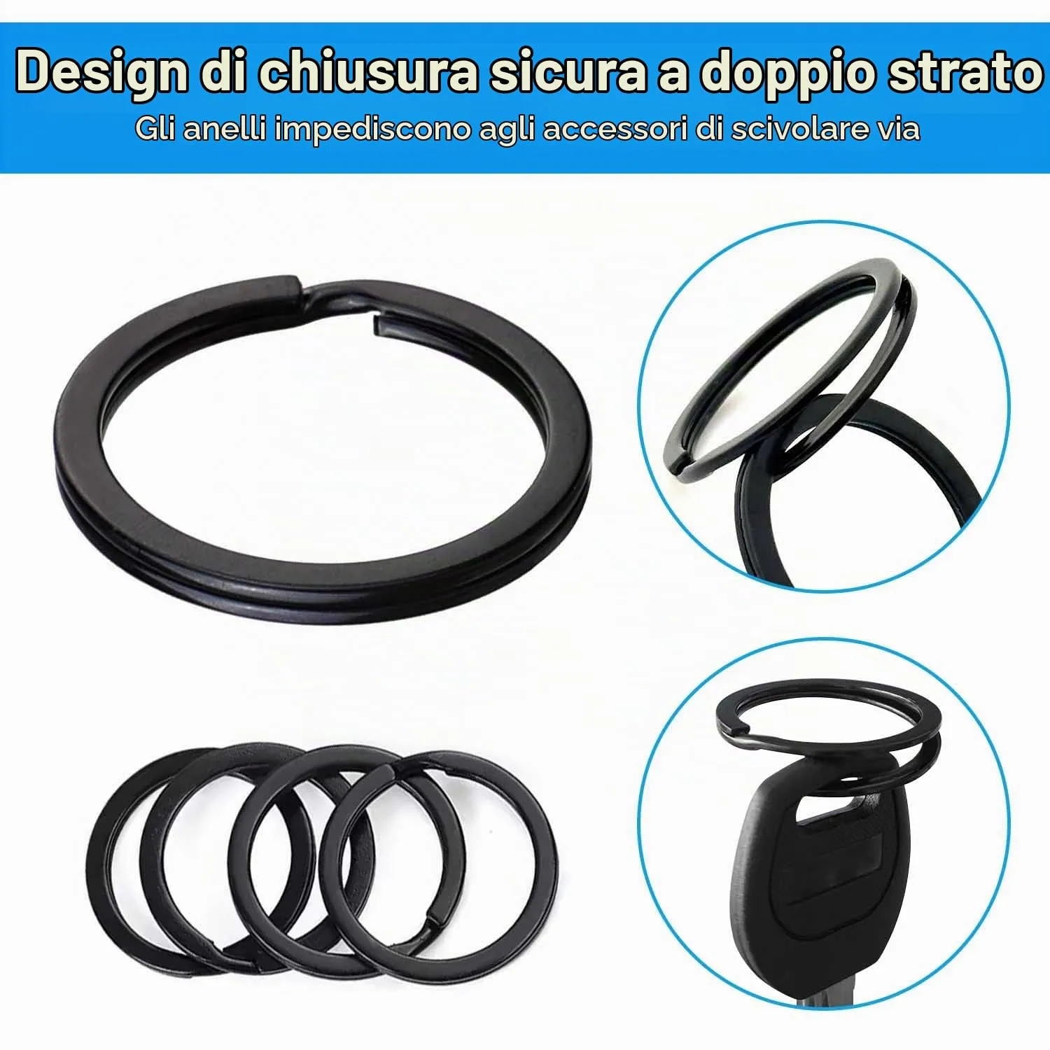 Wugauwor Anelli Portachiavi in Metallo Nero Antiruggine, 30mm, 50 Pezzi - immagine 6