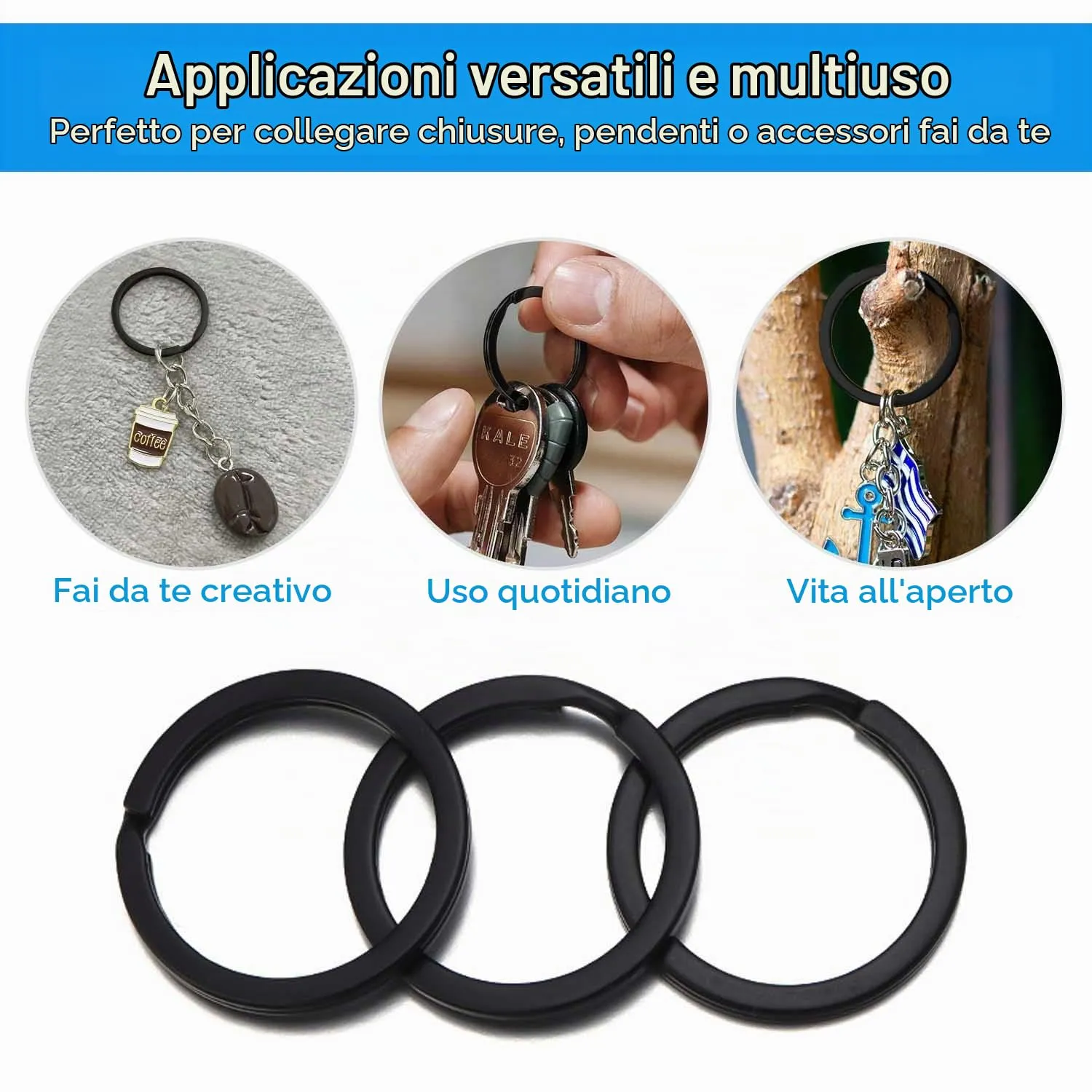 Wugauwor Anelli Portachiavi in Metallo Nero Antiruggine, 30mm, 50 Pezzi - immagine 7