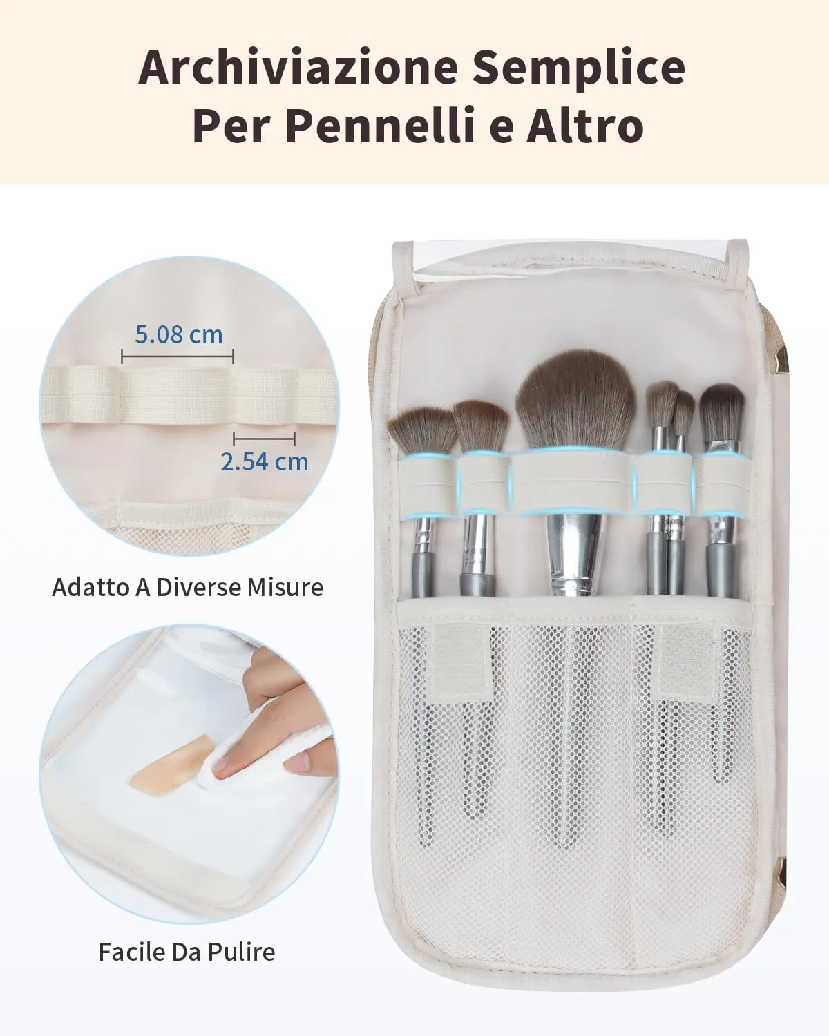 WANDF Beauty Case da Viaggio Donna, Trousse Trucco a Larga Apertura con Maniglia, Cachi - immagine 4