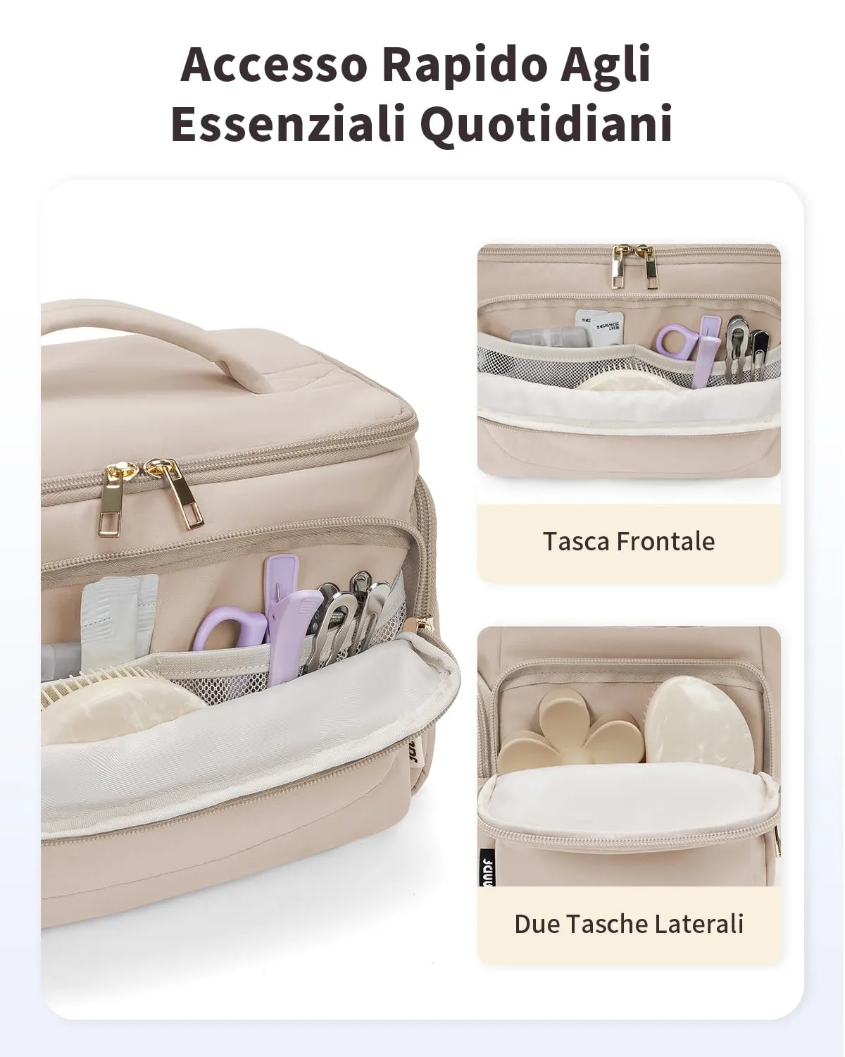 WANDF Beauty Case da Viaggio Donna, Trousse Trucco a Larga Apertura con Maniglia, Cachi - immagine 5