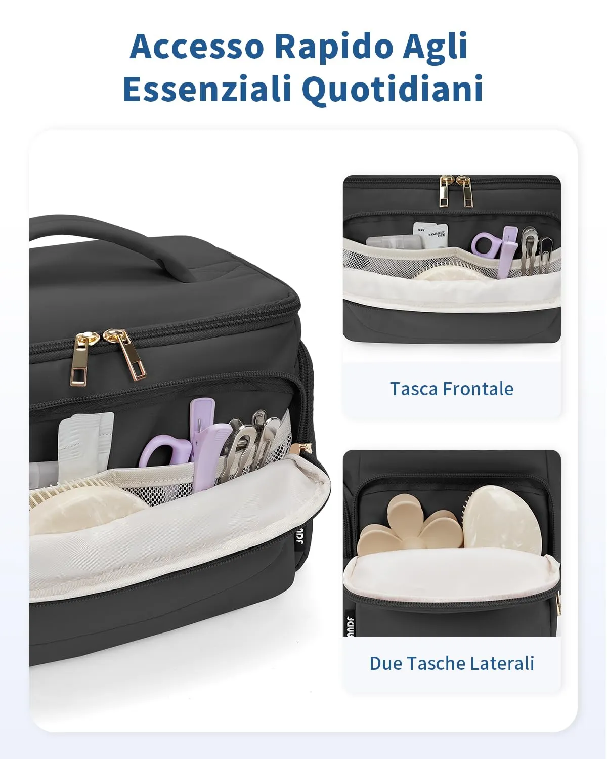 WANDF Beauty Case da Viaggio Donna, Trousse Trucco a Larga Apertura, Organizer per Cosmetici e Toiletries, Nero - immagine 5