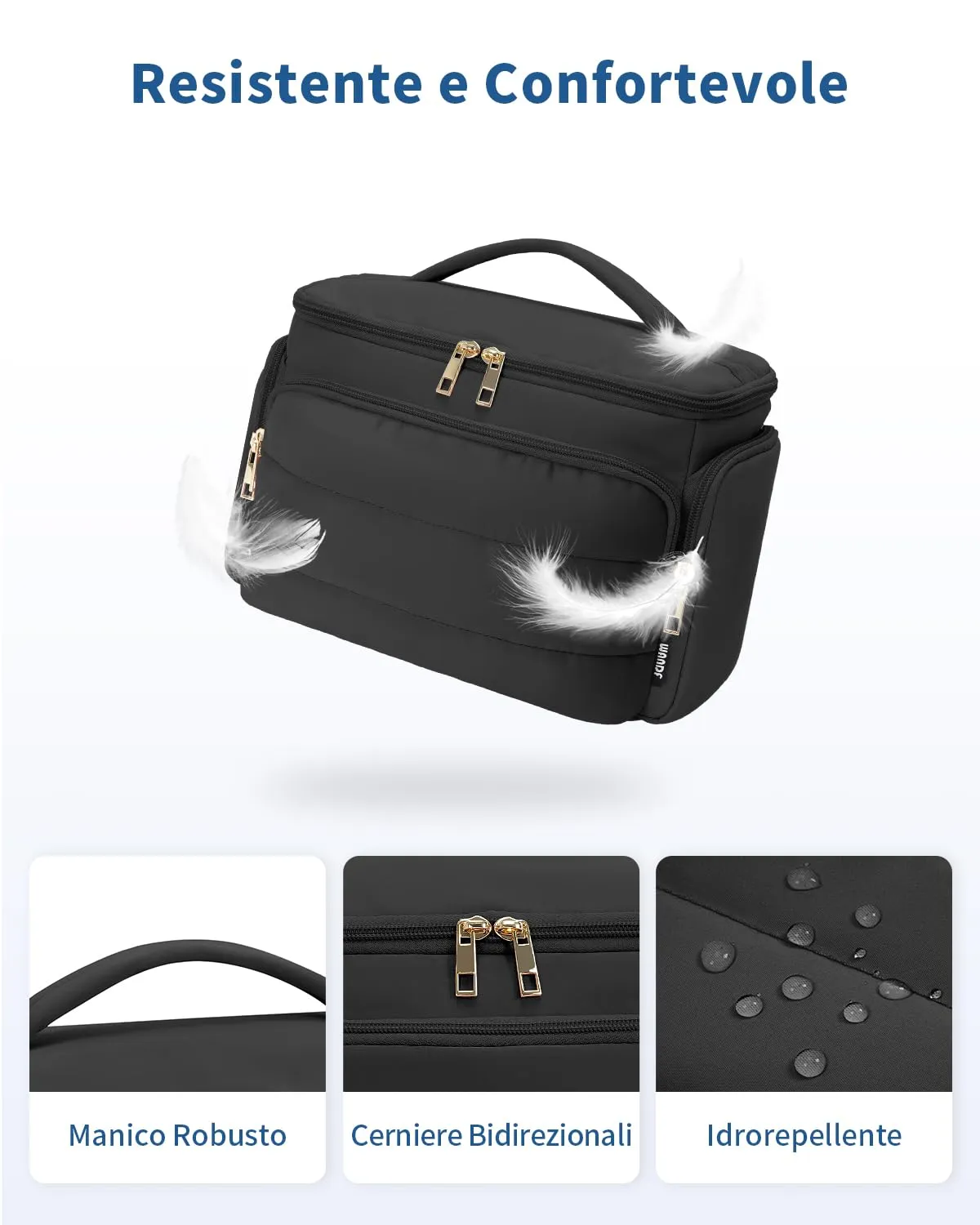 WANDF Beauty Case da Viaggio Donna, Trousse Trucco a Larga Apertura, Organizer per Cosmetici e Toiletries, Nero - immagine 7
