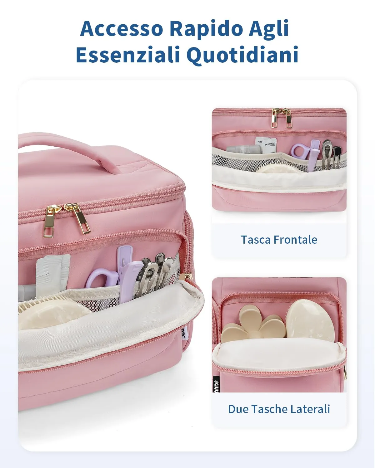 WANDF Beauty Case da Viaggio Donna, Trousse Trucco a Larga Apertura con Maniglia e Organizer per Cosmetici, Rosa - immagine 5