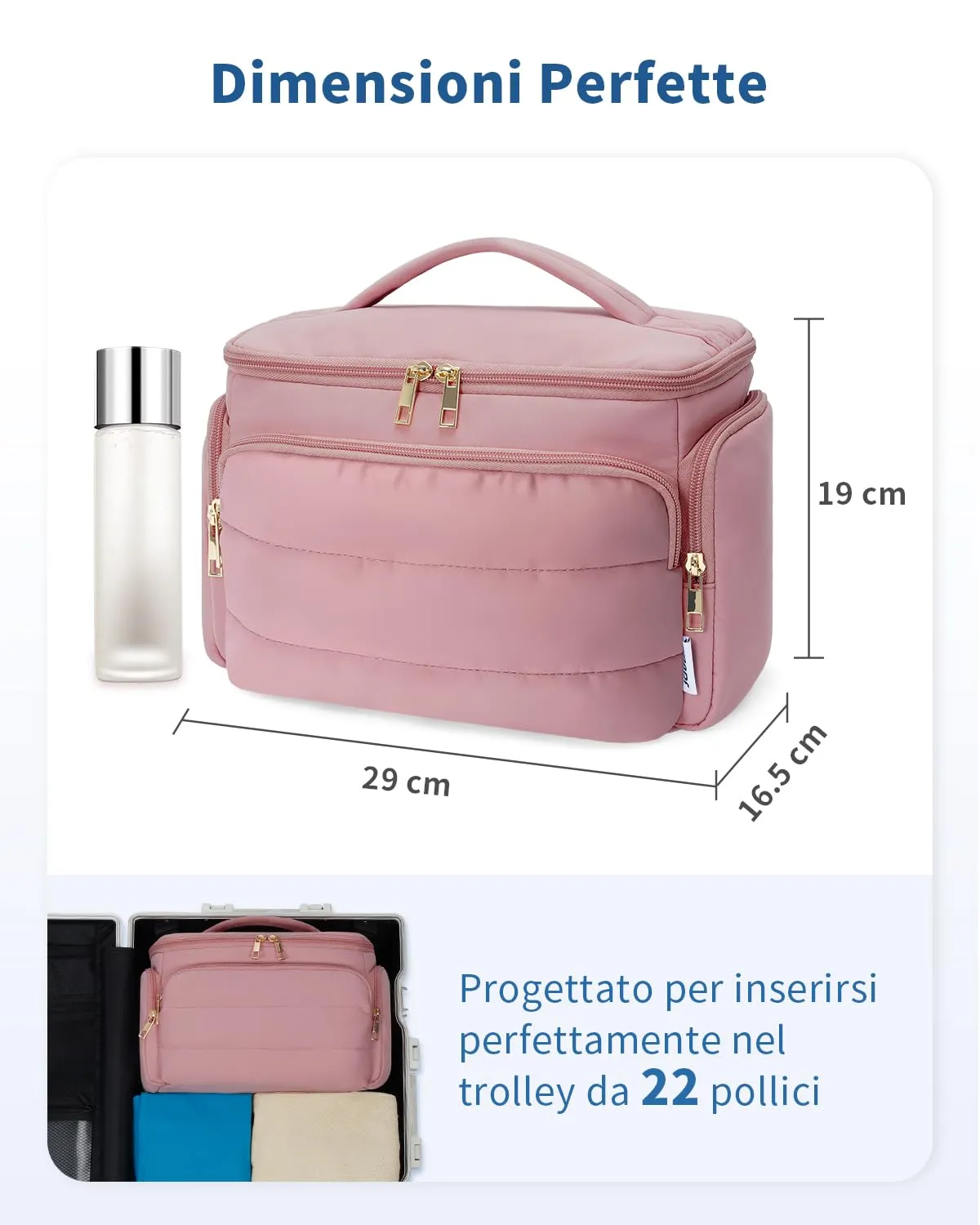 WANDF Beauty Case da Viaggio Donna, Trousse Trucco a Larga Apertura con Maniglia e Organizer per Cosmetici, Rosa - immagine 6