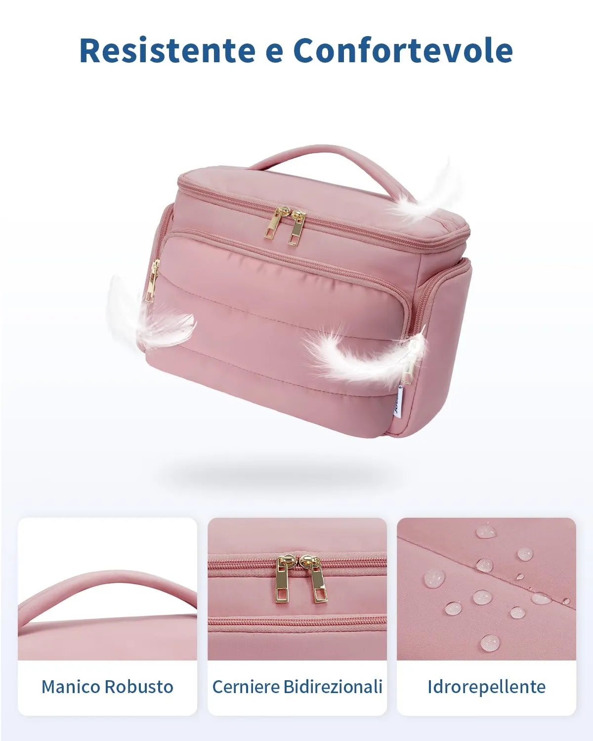WANDF Beauty Case da Viaggio Donna, Trousse Trucco a Larga Apertura con Maniglia e Organizer per Cosmetici, Rosa - immagine 7