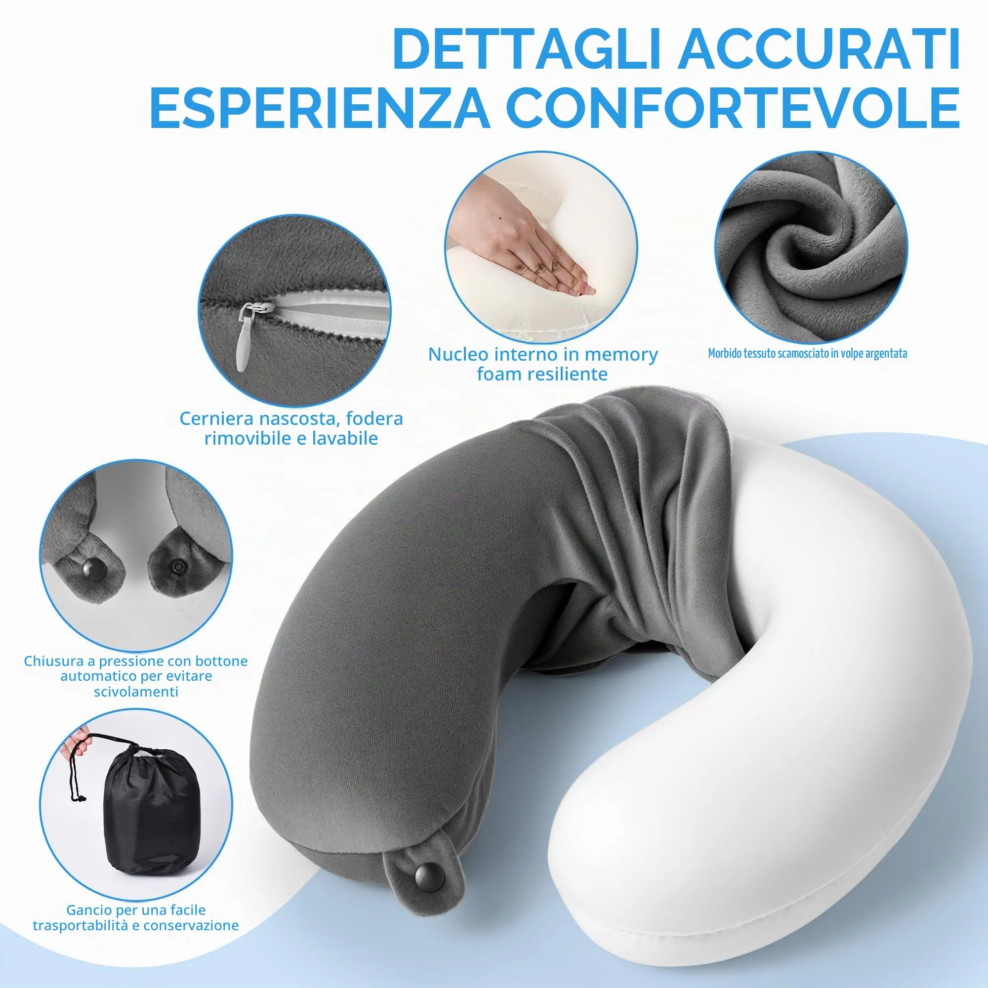 Leseed Cuscino da Viaggio in Memory Foam - immagine 4