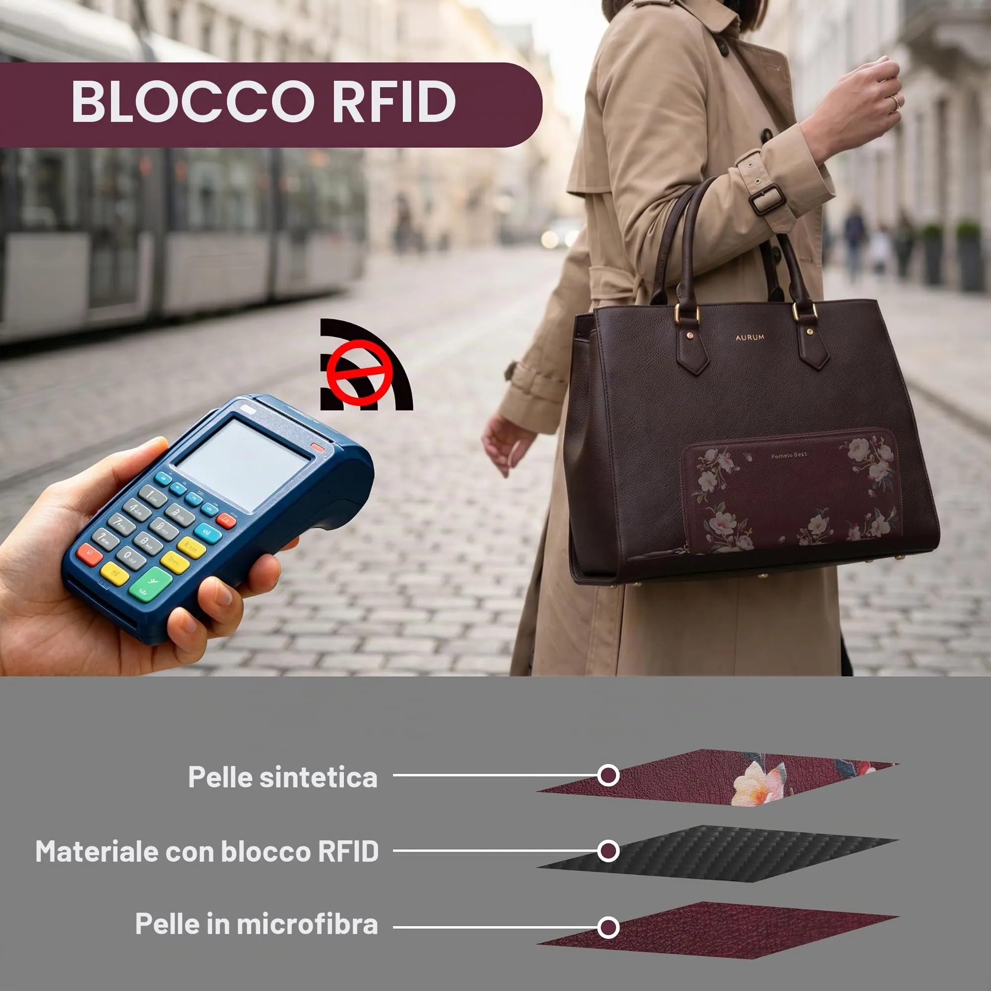 Pomelo Best Portafoglio in Pelle Donna con Stampato Magnolia RFID - immagine 3