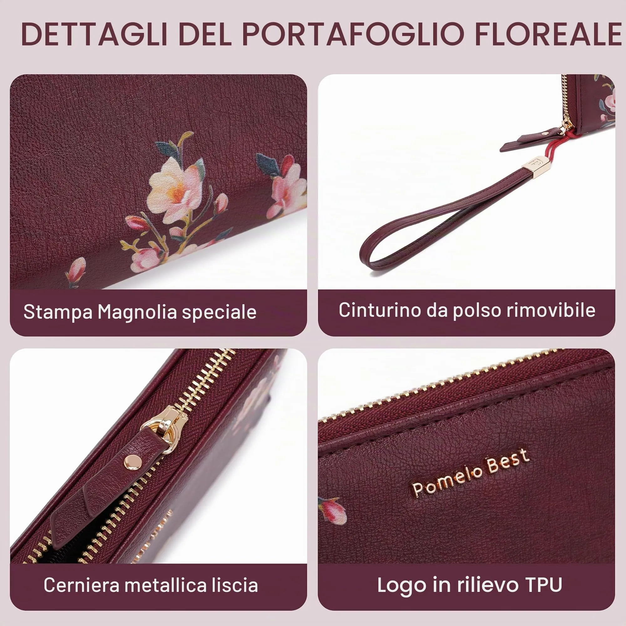 Pomelo Best Portafoglio in Pelle Donna con Stampato Magnolia RFID - immagine 4