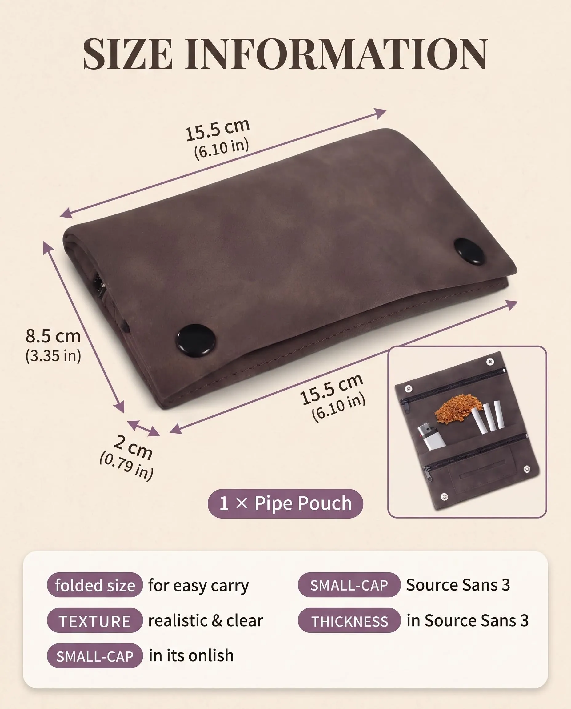 DLPRK Porta Tabacco in Pelle con Chiusura Magnetica, Marrone Scuro - immagine 5