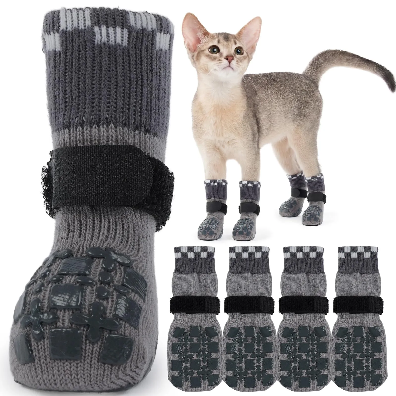PUMYPOREITY Calzini Protettivi per Gatti Anti-Graffio, 2 Paia (Grigio, 3XS) - immagine 1