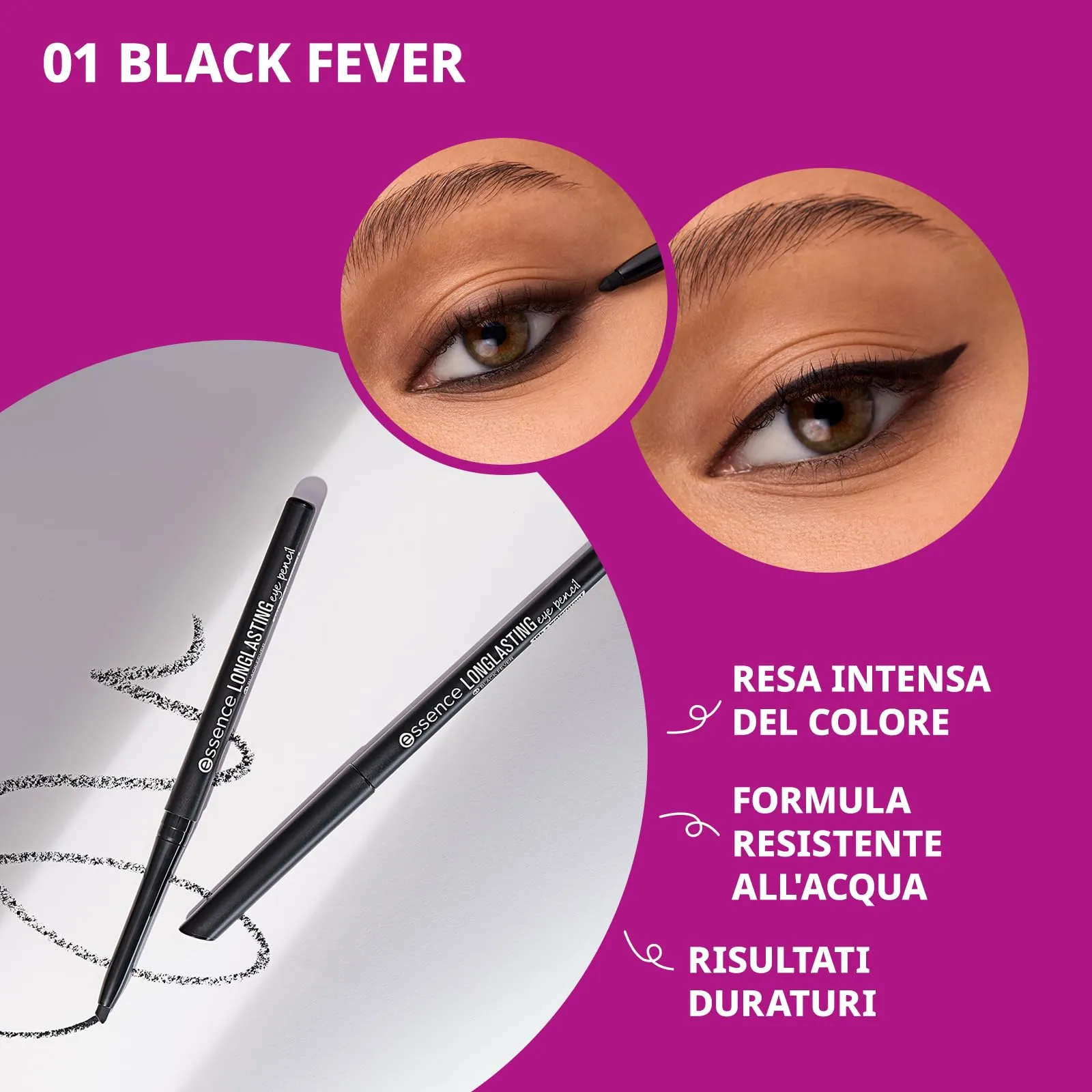 Essence Longlasting Matita Occhi, 0.28 g, Nero (01 Black Fever) - immagine 3