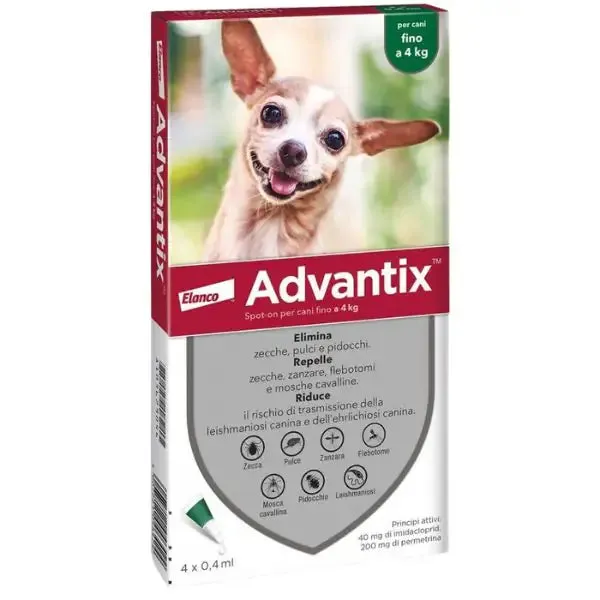 Advantix Spot-on antiparassitario per cani fino a 4 kg, 4 pipette da 0.4 ml - immagine 1