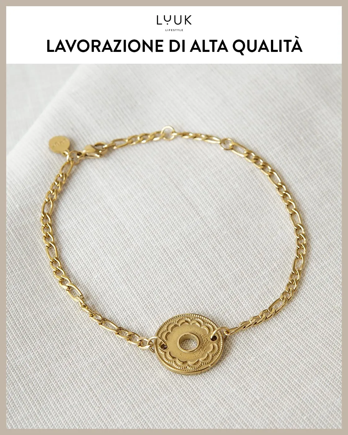 LUUK LIFESTYLE Bracciale con pendente cerchio in acciaio inossidabile, oro - immagine 2