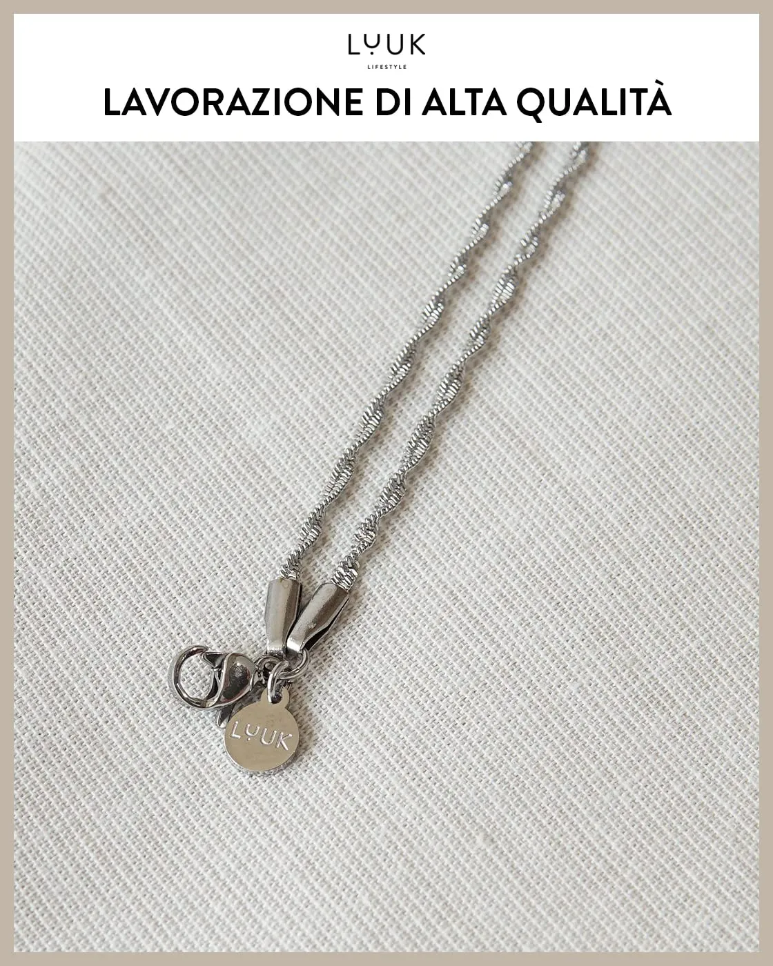 LUUK LIFESTYLE Braccialetto a catena con corda doppia in acciaio inossidabile, regolabile, argento - immagine 2