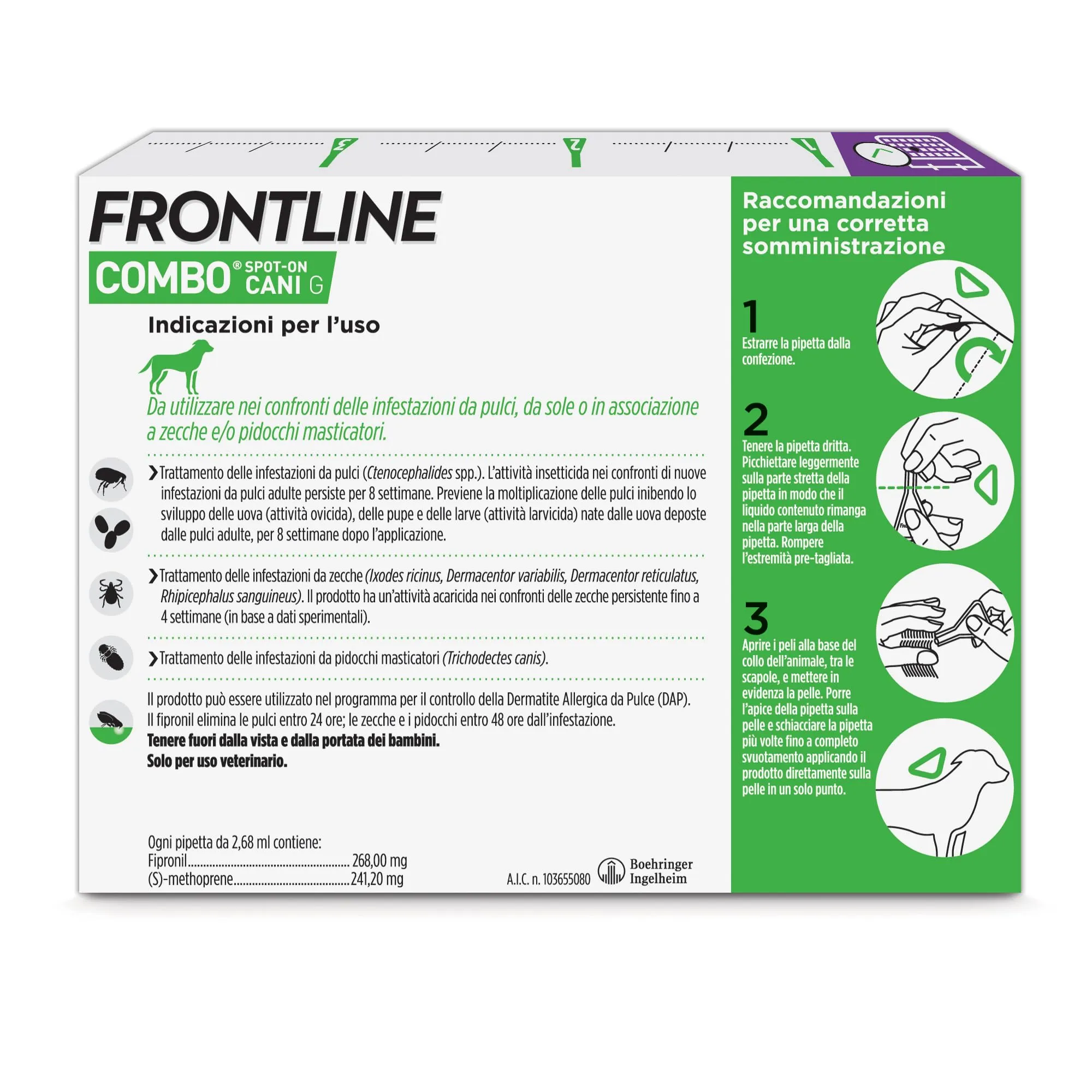 Frontline Combo Cani Antiparassitario Contro Pulci e Zecche (20-40kg), 3 Pipette - immagine 2
