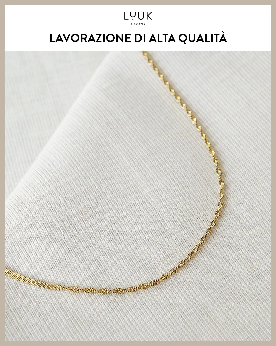 LUUK LIFESTYLE Collana Corda Doppia in Acciaio Inossidabile, 50cm, Oro - immagine 2