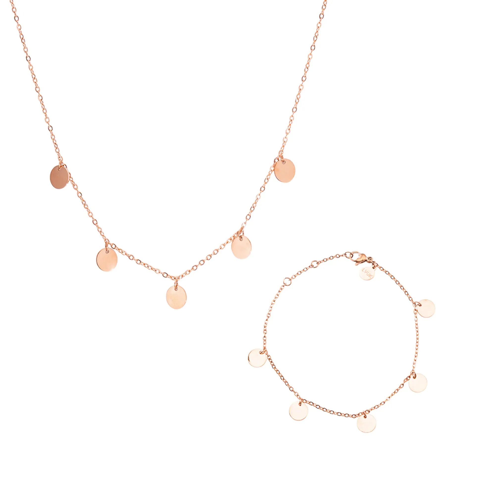 LUUK LIFESTYLE Set di Collana e Bracciale in Acciaio Inossidabile, Rosa - immagine 1