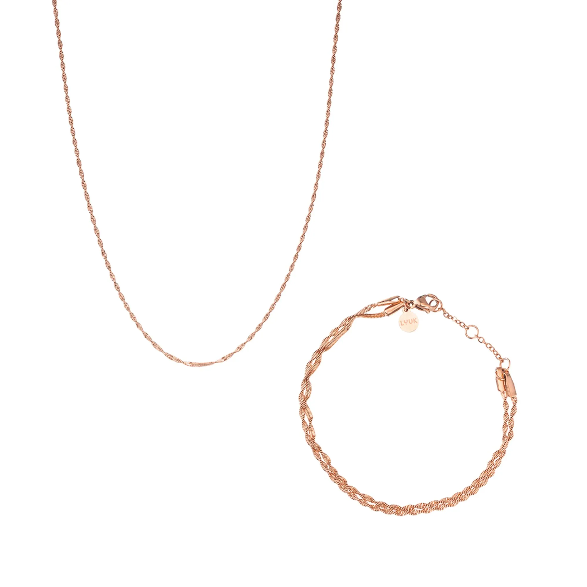 LUUK LIFESTYLE Set di gioielli con collana e bracciale, motivo corda doppia, rosa - immagine 1
