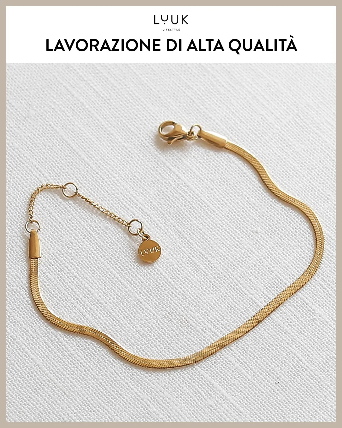 LUUK LIFESTYLE Braccialetto femminile a catena serpente in acciaio inossidabile, Oro - immagine 2