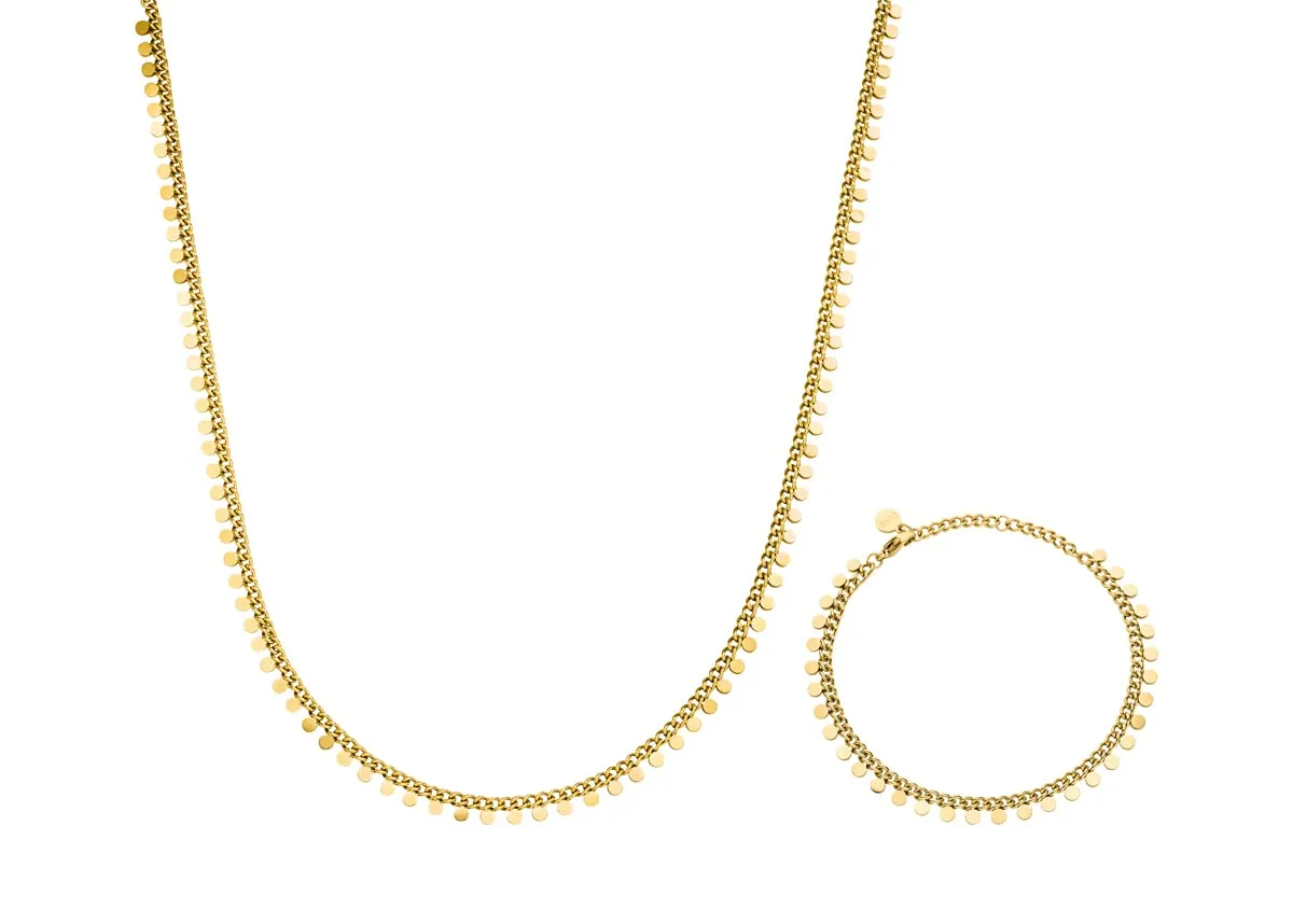 LUUK LIFESTYLE Set di gioielli con collana e bracciale in acciaio inossidabile, ciondoli a monetine, oro - immagine 1