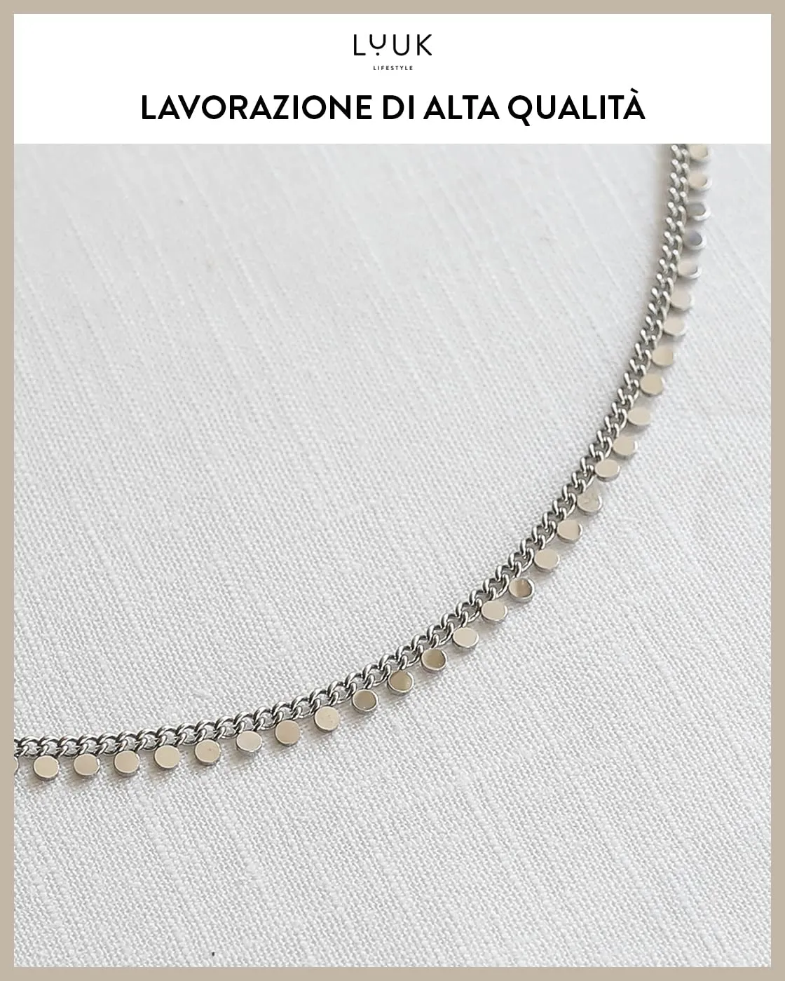 LUUK LIFESTYLE Collana con monetine in acciaio inossidabile, 50cm, argento - immagine 2