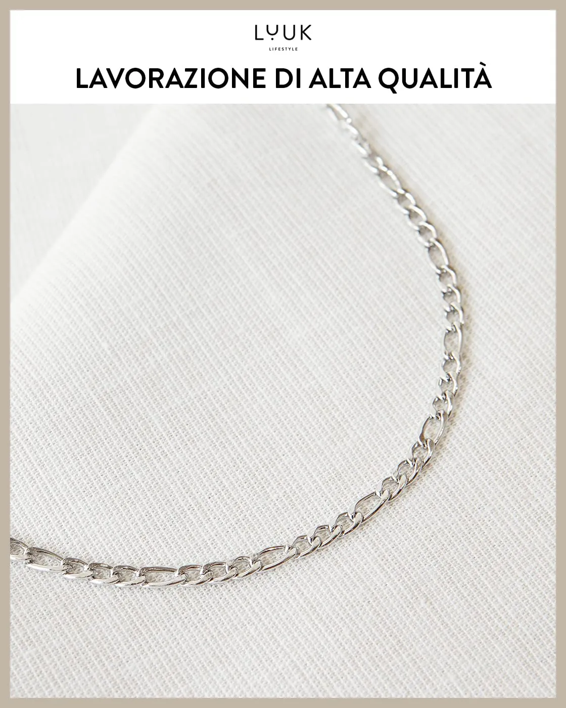 LUUK LIFESTYLE Set di gioielli in acciaio inossidabile con collana e bracciale catena Figaro, Argento - immagine 2