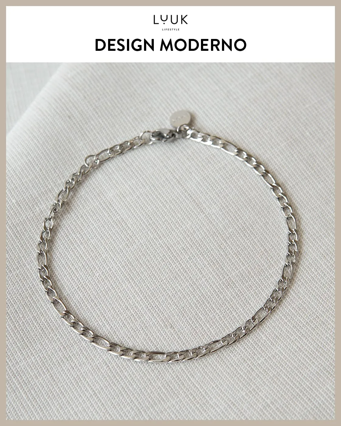 LUUK LIFESTYLE Set di gioielli in acciaio inossidabile con collana e bracciale catena Figaro, Argento - immagine 3