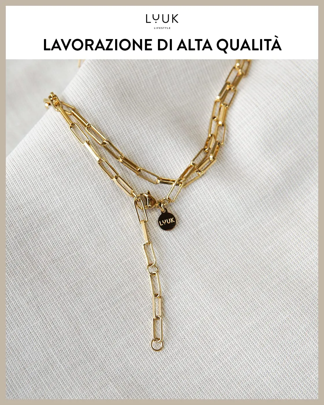 LUUK LIFESTYLE Set di collana e bracciale in acciaio inossidabile, Oro - immagine 2