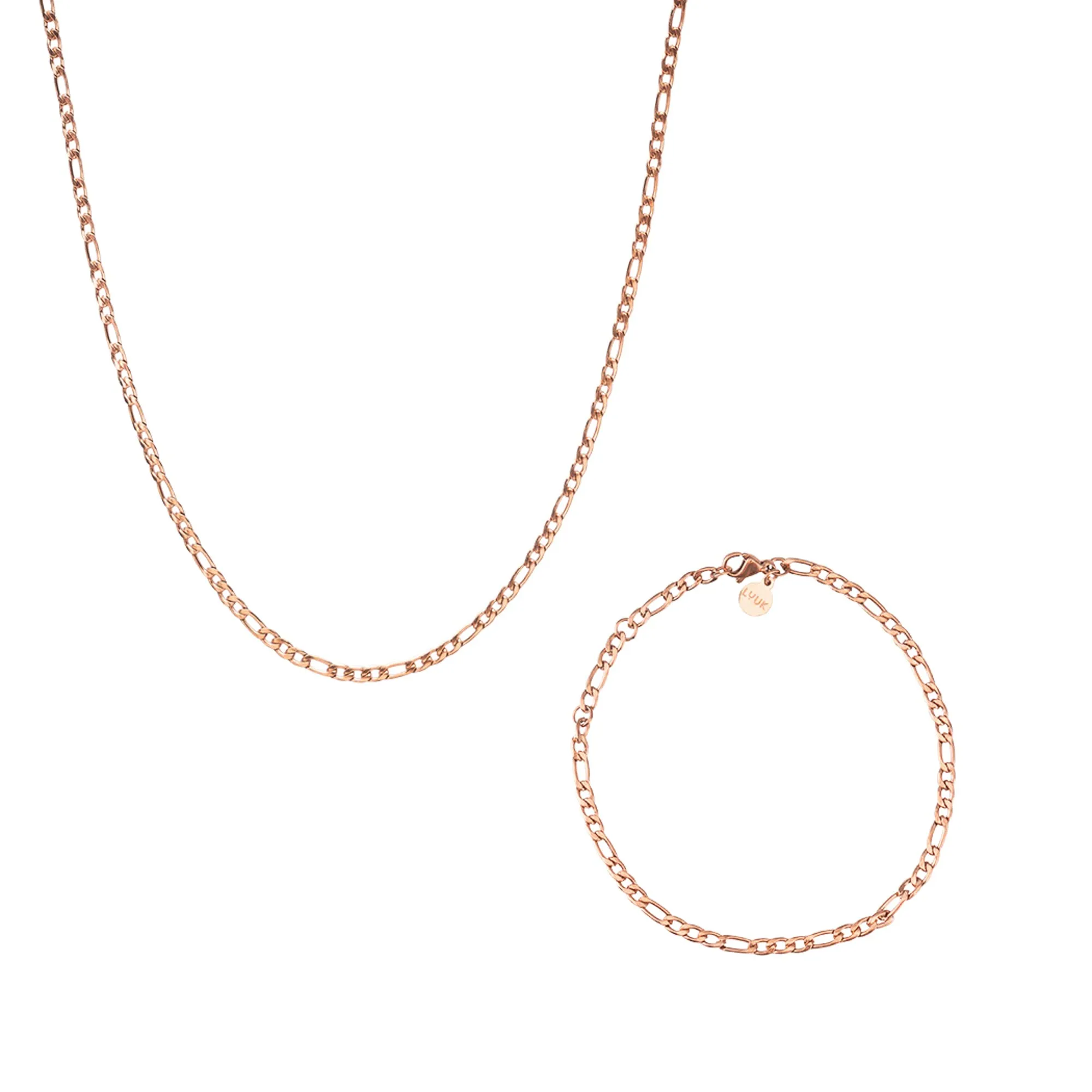 LUUK LIFESTYLE Set Collana e Bracciale Catena Figaro in Acciaio Inossidabile, Rosa - immagine 1