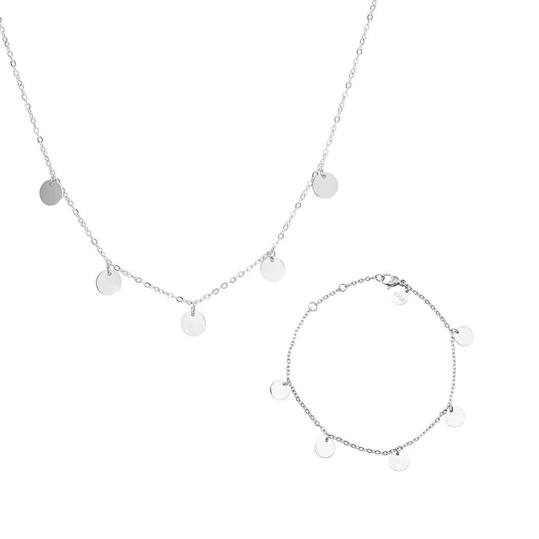 LUUK LIFESTYLE Set di gioielli in acciaio inossidabile 5 pezzi, collana e bracciale, argento - immagine 1