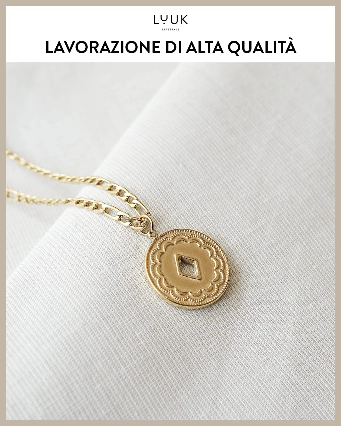 LUUK LIFESTYLE Set Collana e Bracciale con Ciondolo Rombo, Acciaio Inossidabile, Oro - immagine 2