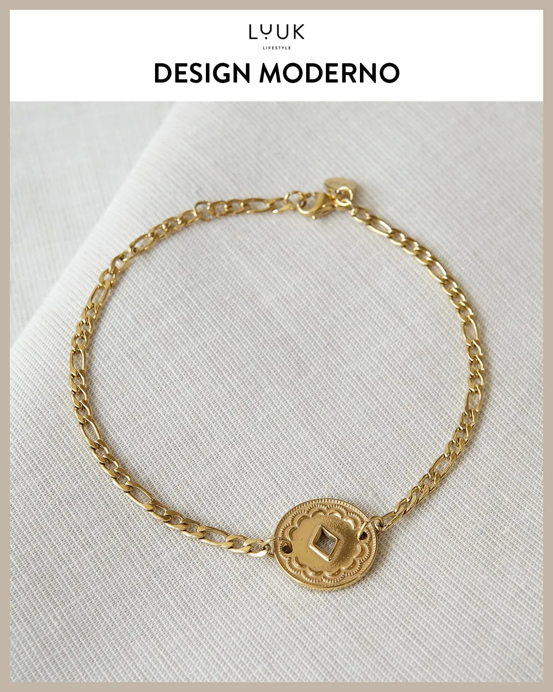 LUUK LIFESTYLE Set Collana e Bracciale con Ciondolo Rombo, Acciaio Inossidabile, Oro - immagine 3