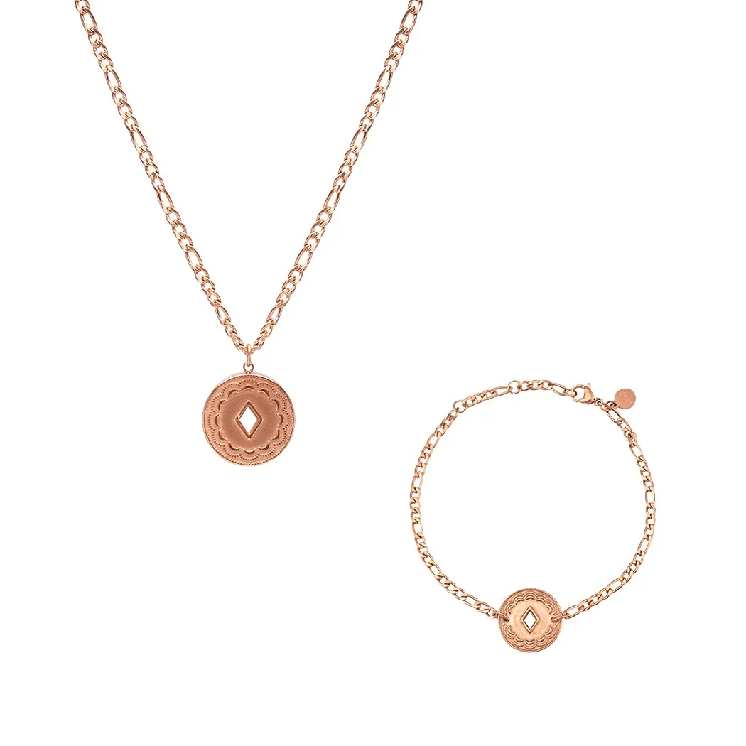 LUUK LIFESTYLE Set di gioielli con collana e bracciale a catena forzatina, Rosa - immagine 1