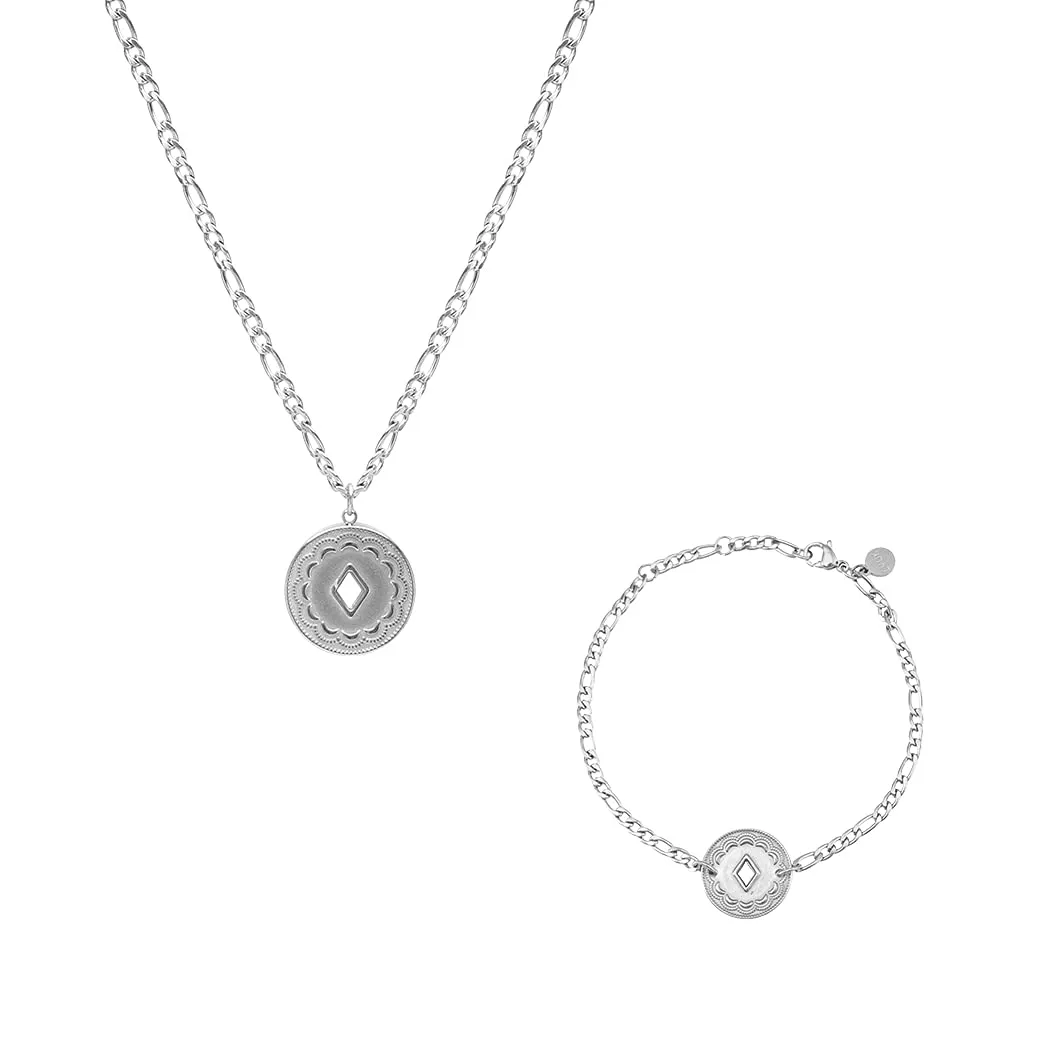 LUUK LIFESTYLE Set di gioielli con collana e bracciale, pendente rombo, acciaio inossidabile, argento - immagine 1