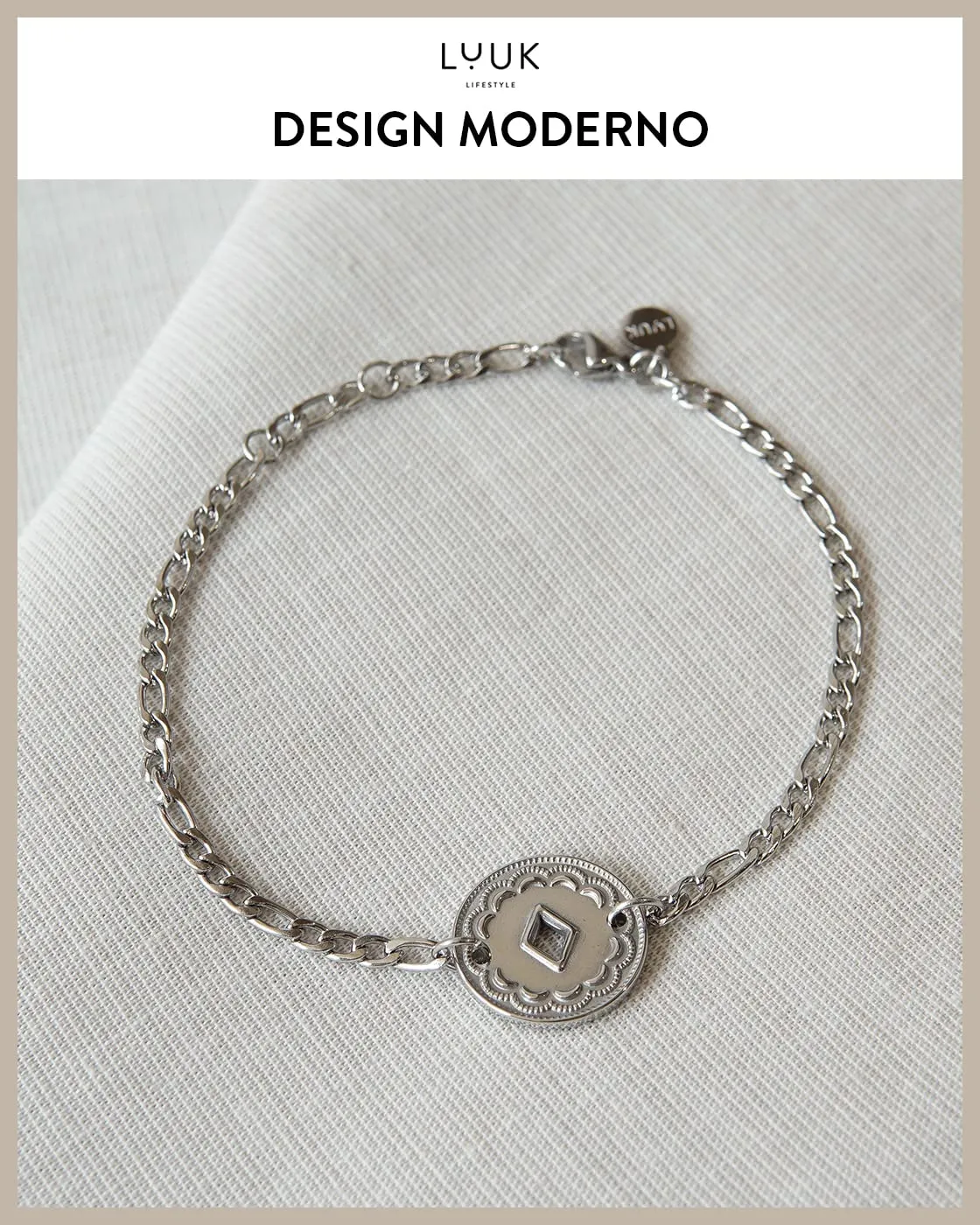 LUUK LIFESTYLE Set di gioielli con collana e bracciale, pendente rombo, acciaio inossidabile, argento - immagine 3