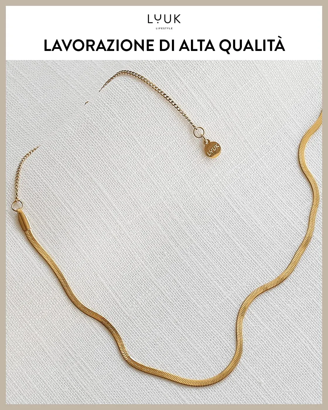 LUUK LIFESTYLE Collana modello serpente in acciaio inossidabile, 50cm, oro - immagine 2