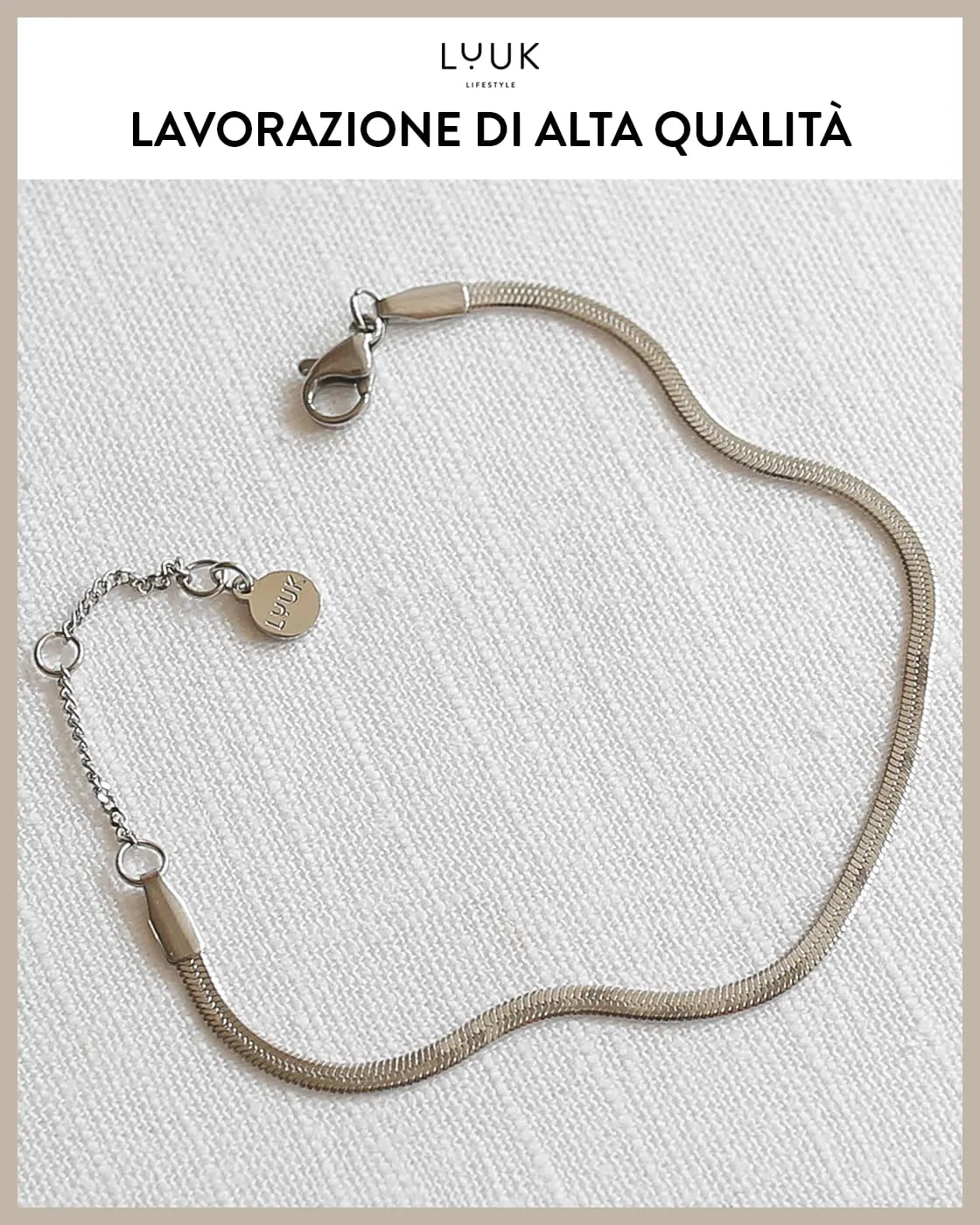 LUUK LIFESTYLE Bracciale Catena Serpente in Acciaio Inossidabile, Argento - immagine 2