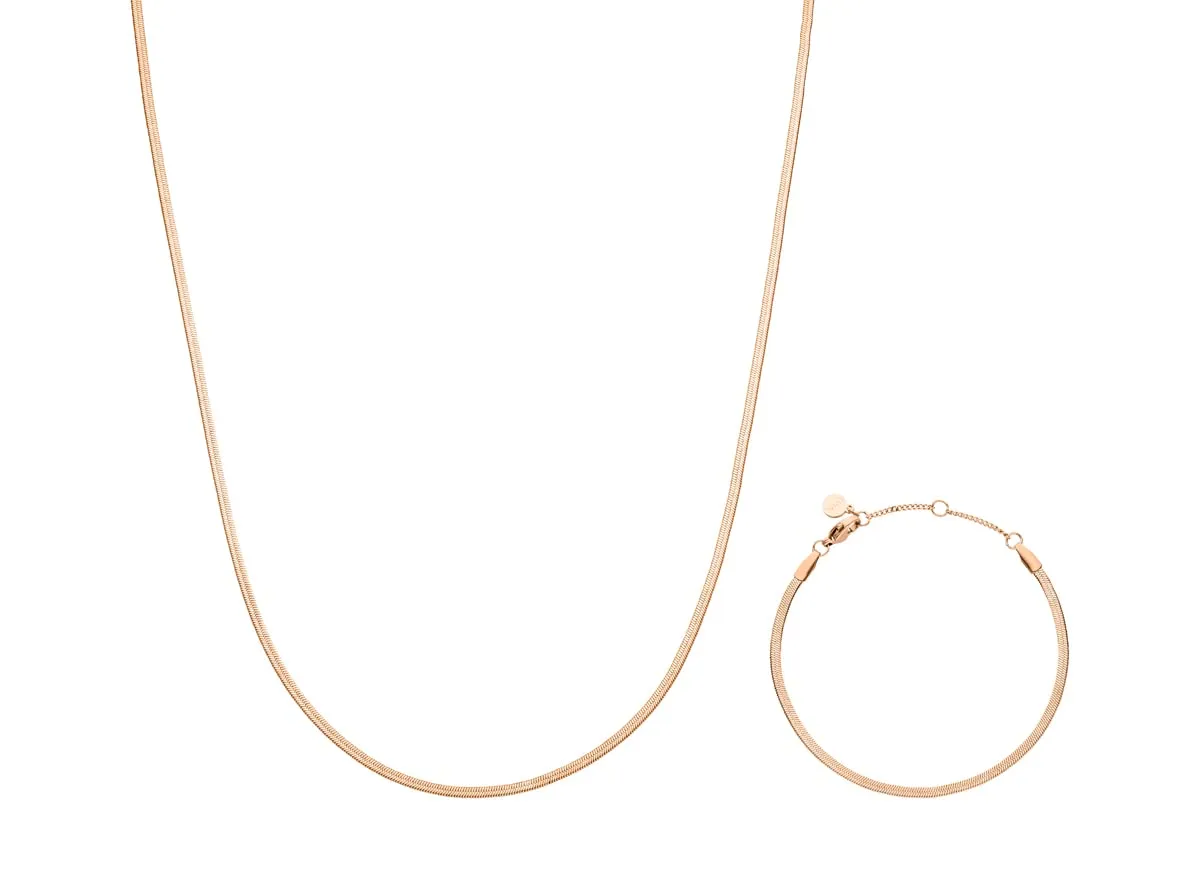 LUUK LIFESTYLE Set di gioielli con collana e bracciale a catena serpente in acciaio inossidabile, Rosa - immagine 1