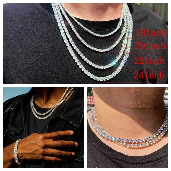 Putouzip Collana e Bracciale Tennis da Uomo Placcato Oro 18 Carati con Zirconi, 18 inch - immagine 6