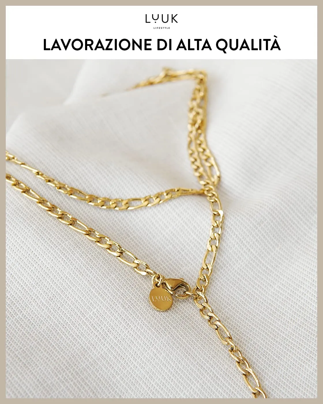 LUUK LIFESTYLE Collana a catena Figaro in acciaio inossidabile, 50cm, oro - immagine 2